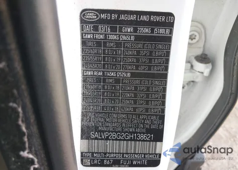 2016 Land Rover Range Rover Evoque Se/Se Premium from USA, damaged, VIN SALVP2BG2GH138621